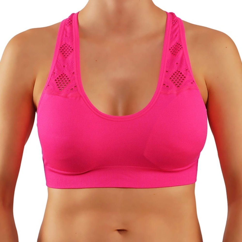 Hot pink sports bra push up add a cup